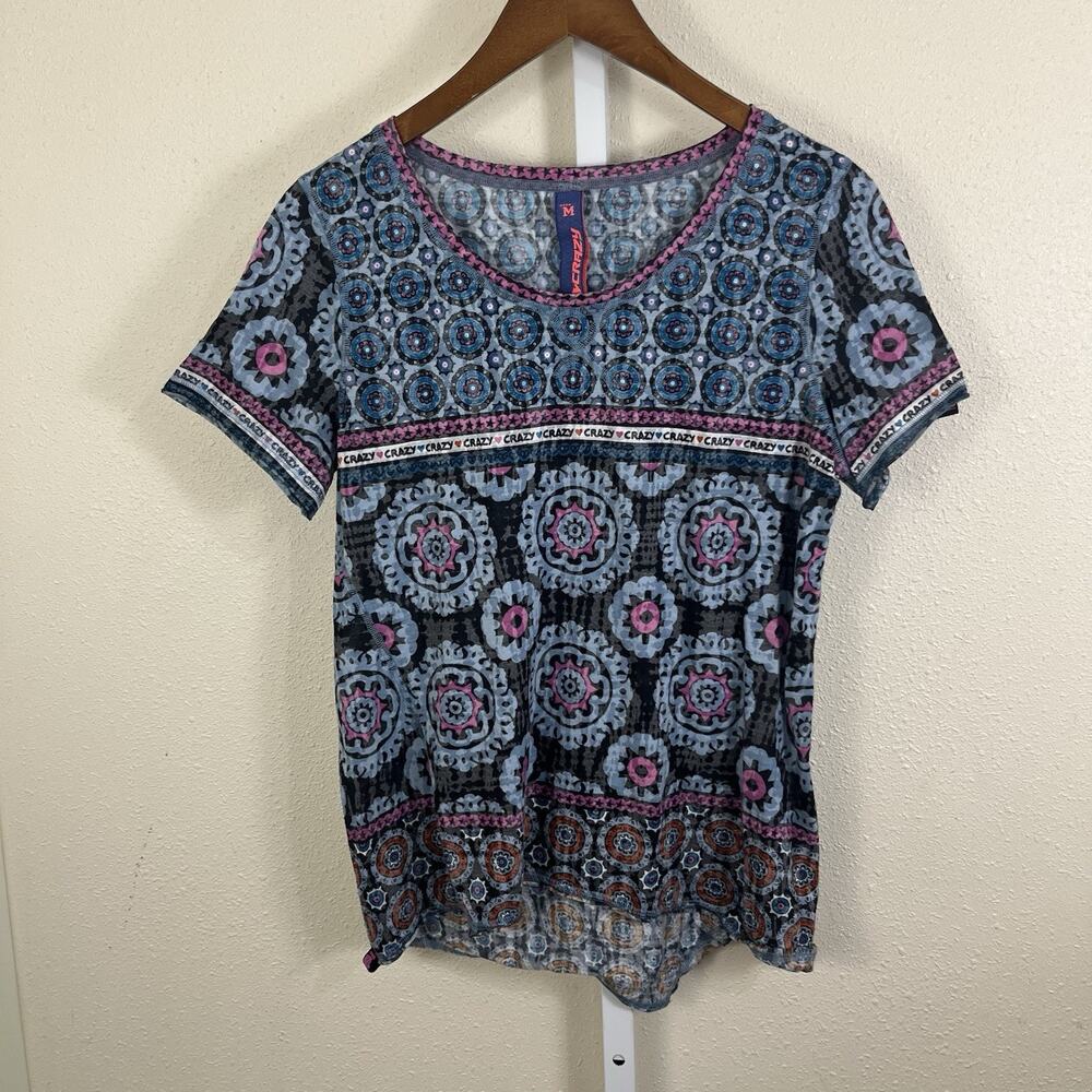 Crazy Valeria Colturi Medallion Print Tee Womens M Boho Outdoor Top Italy